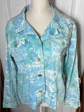 Coldwater Creek Jacket Cotton Long Sleeve Lightweight Blue/Teal Petite M (MP/PM)